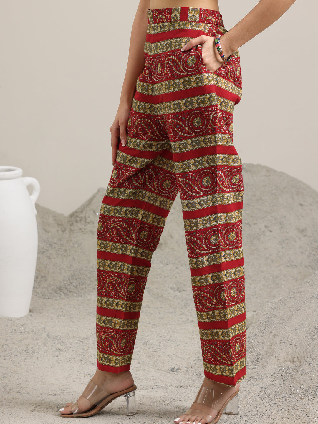 Red Printed Cotton Straight Suit With Dupatta