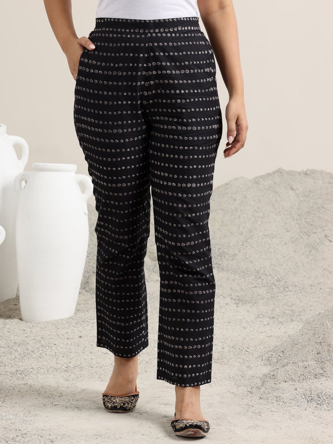 Black Printed Cotton Anarkali Suit With Dupatta