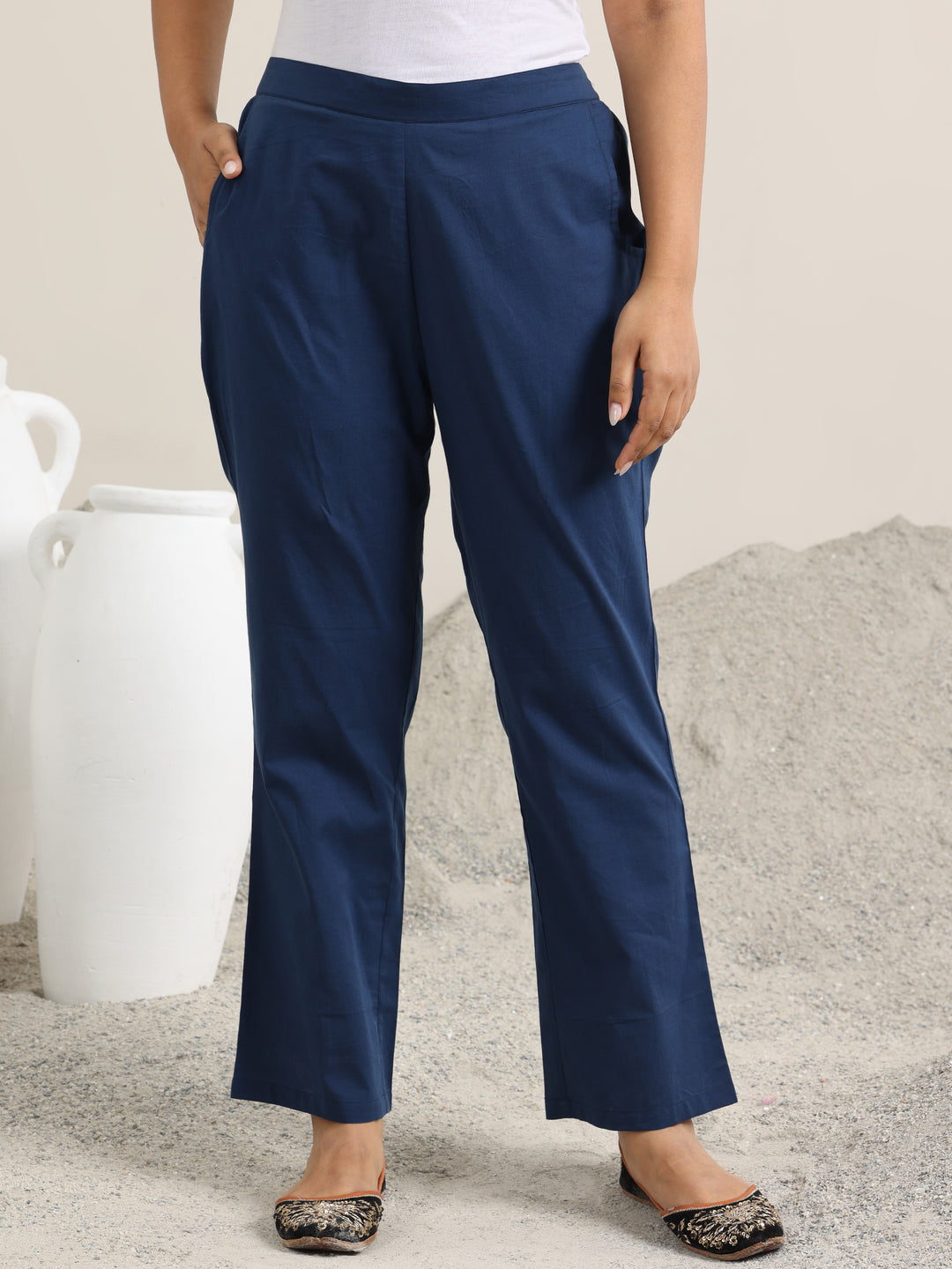 Blue Printed Cotton Anarkali Suit With Dupatta