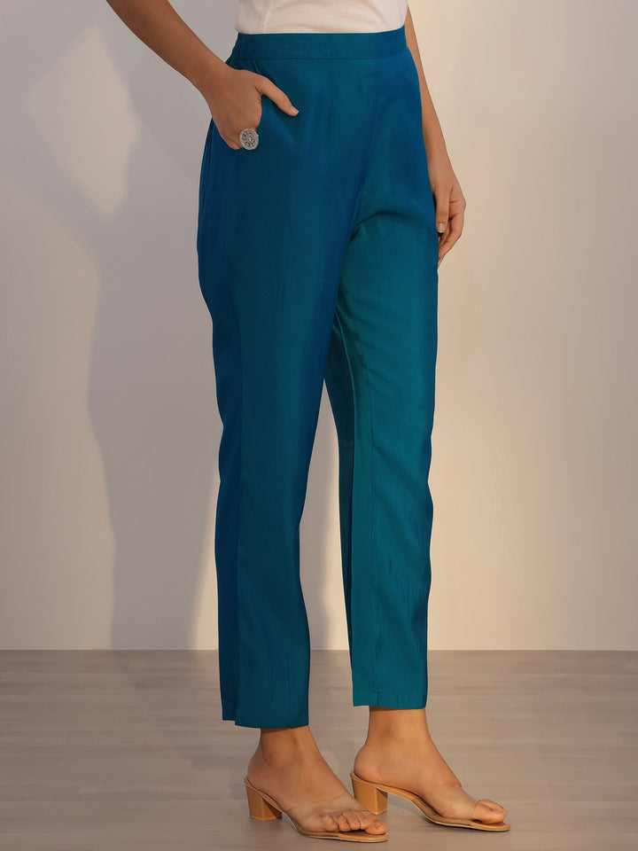 Teal Printed Silk Blend Straight Suit With Dupatta