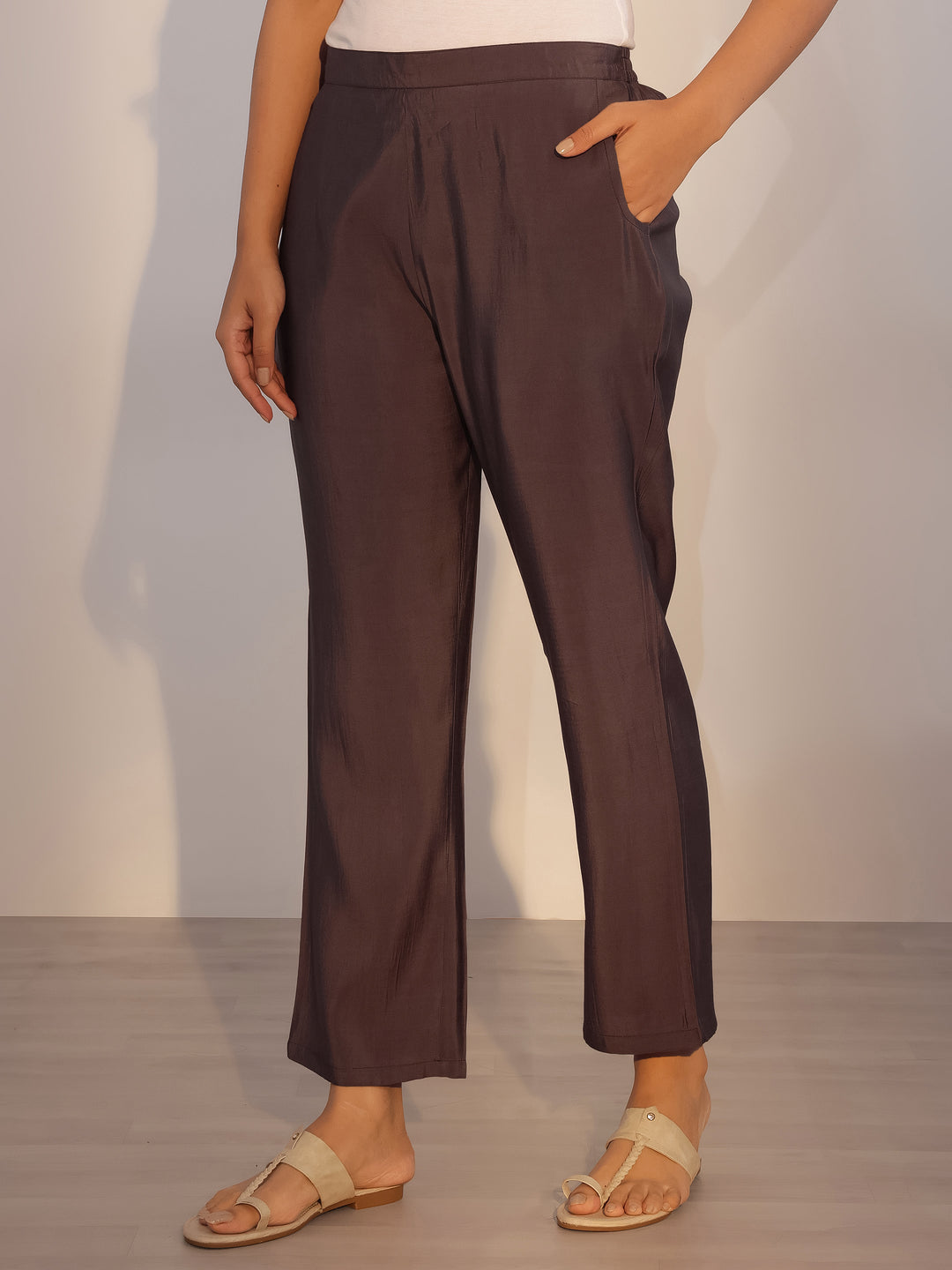 Grey Printed Silk Blend Straight Suit With Dupatta