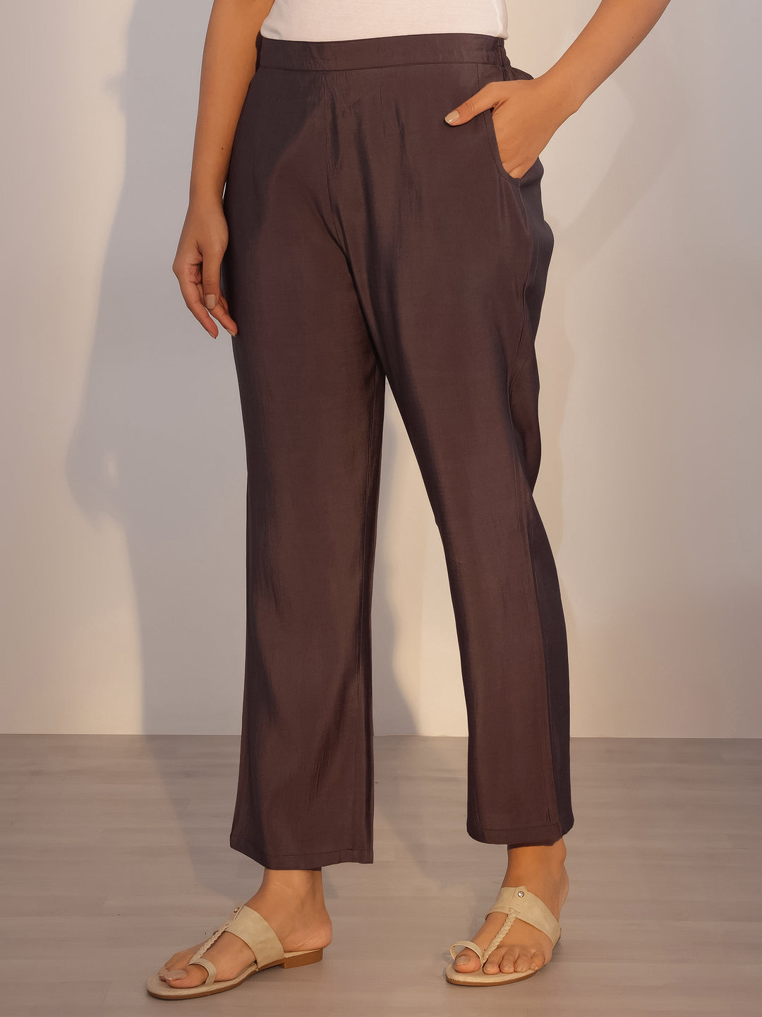 Grey Printed Silk Blend Straight Suit With Dupatta