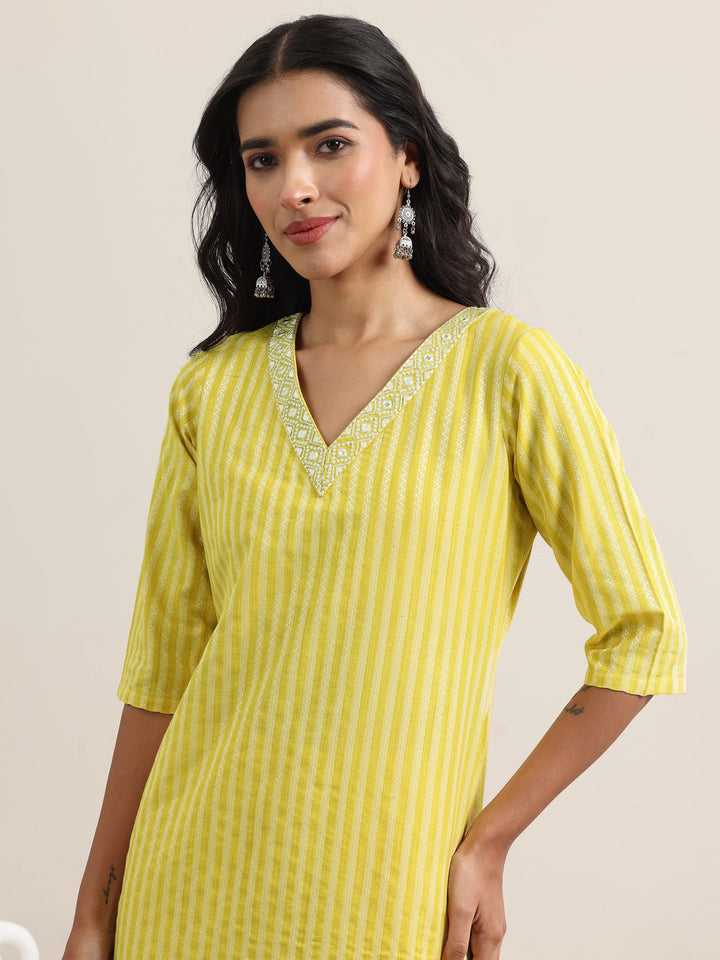 Yellow Woven Design Cotton Straight Suit With Dupatta