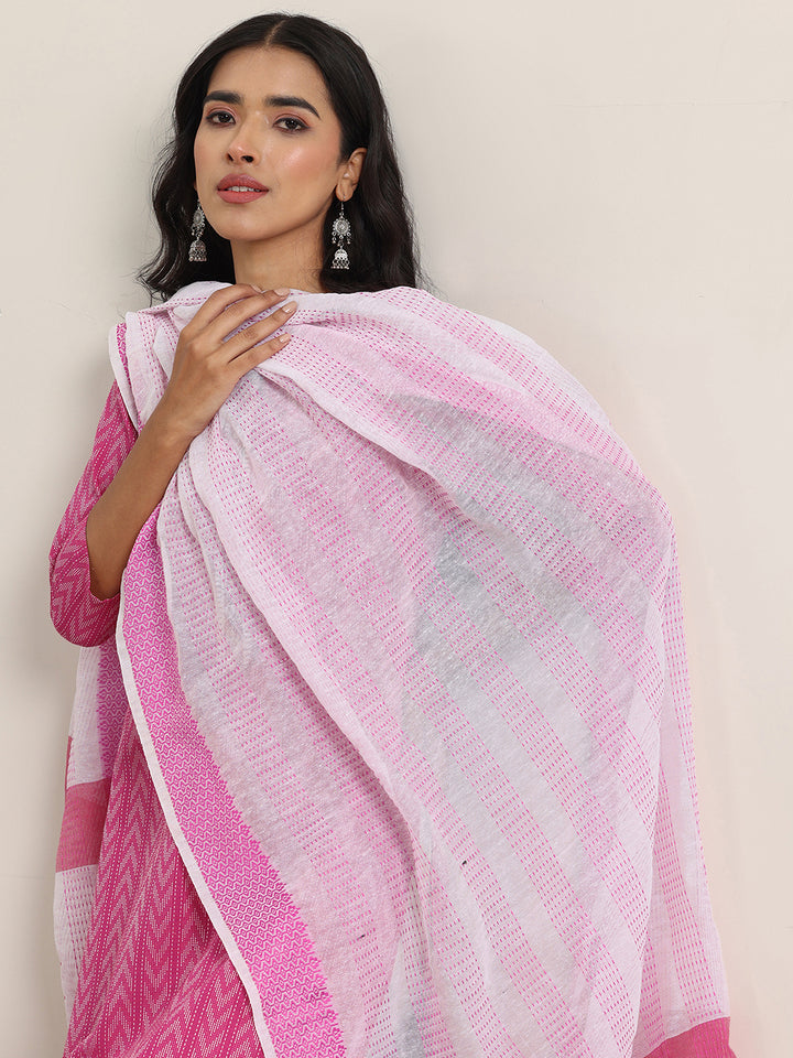 Pink Woven Design Cotton Straight Suit With Dupatta