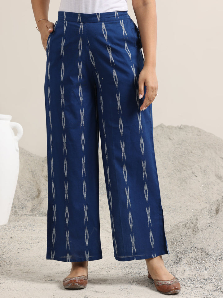 Blue Woven Design Cotton Straight Suit With Dupatta