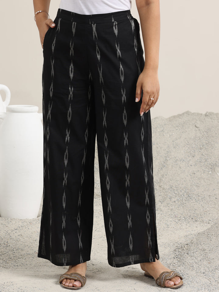 Black Woven Design Cotton Straight Suit With Dupatta