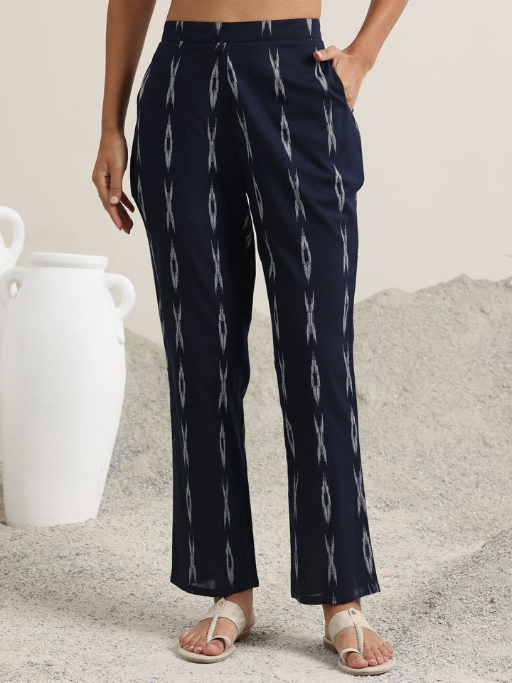 Blue Woven Design Cotton Straight Suit With Dupatta