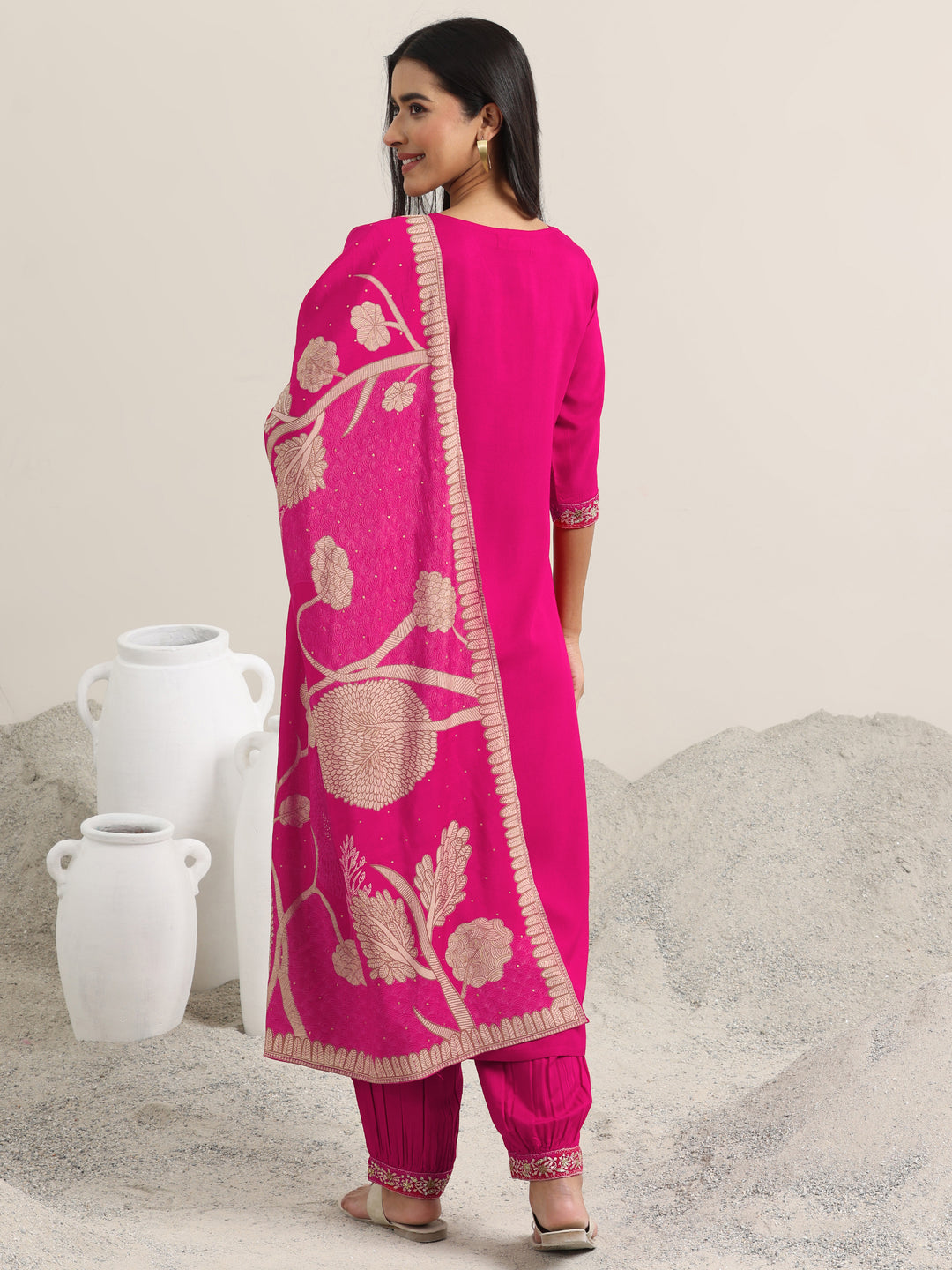 Pink Embroidered Rayon Straight Suit With Dupatta