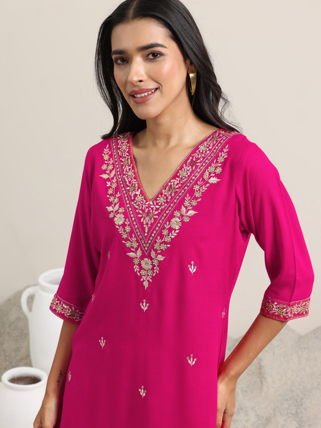 Pink Embroidered Rayon Straight Suit With Dupatta