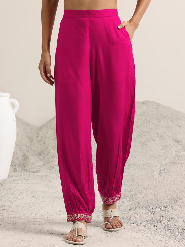 Pink Embroidered Rayon Straight Suit With Dupatta