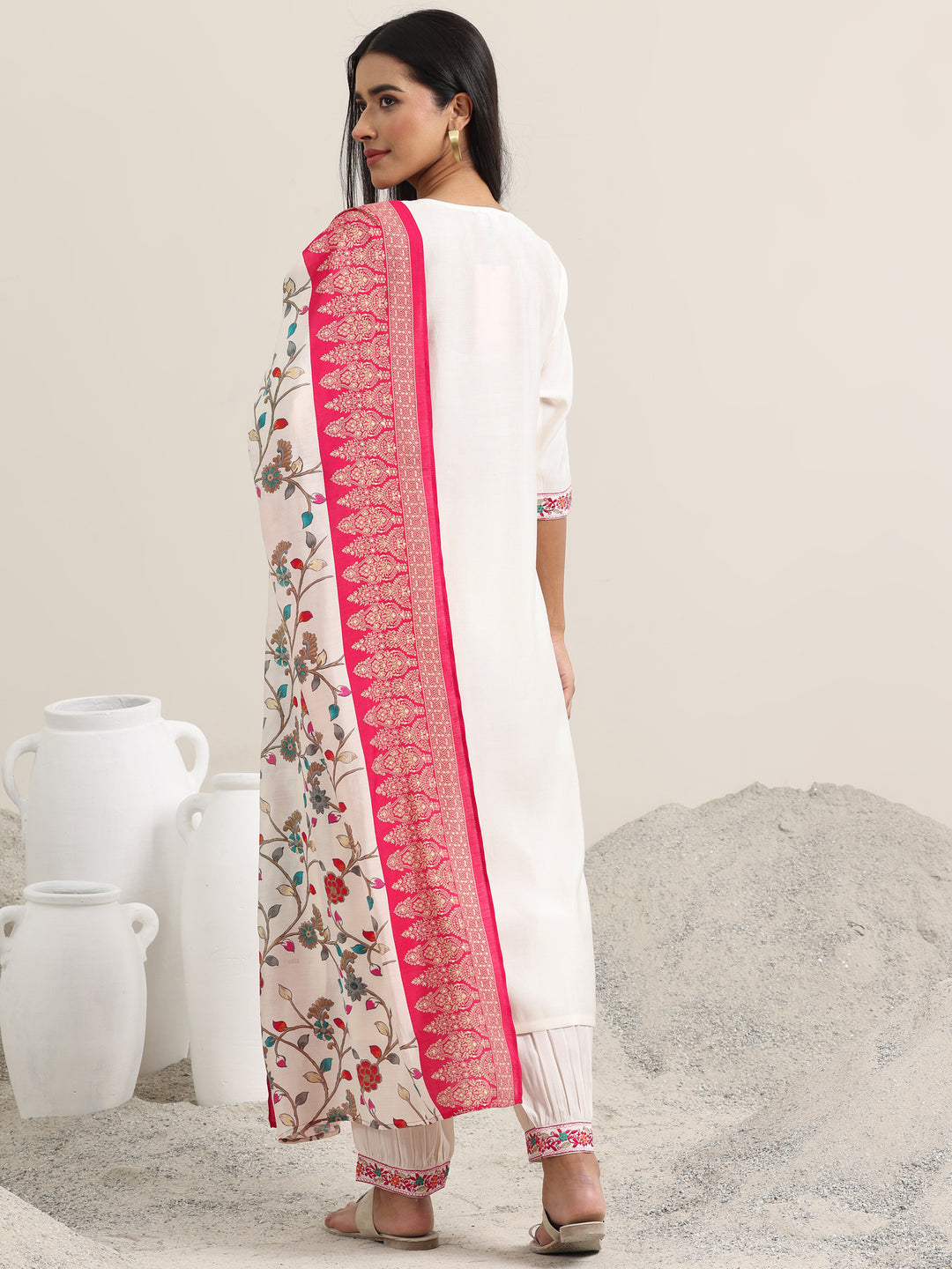 White Embroidered Rayon Straight Suit With Dupatta