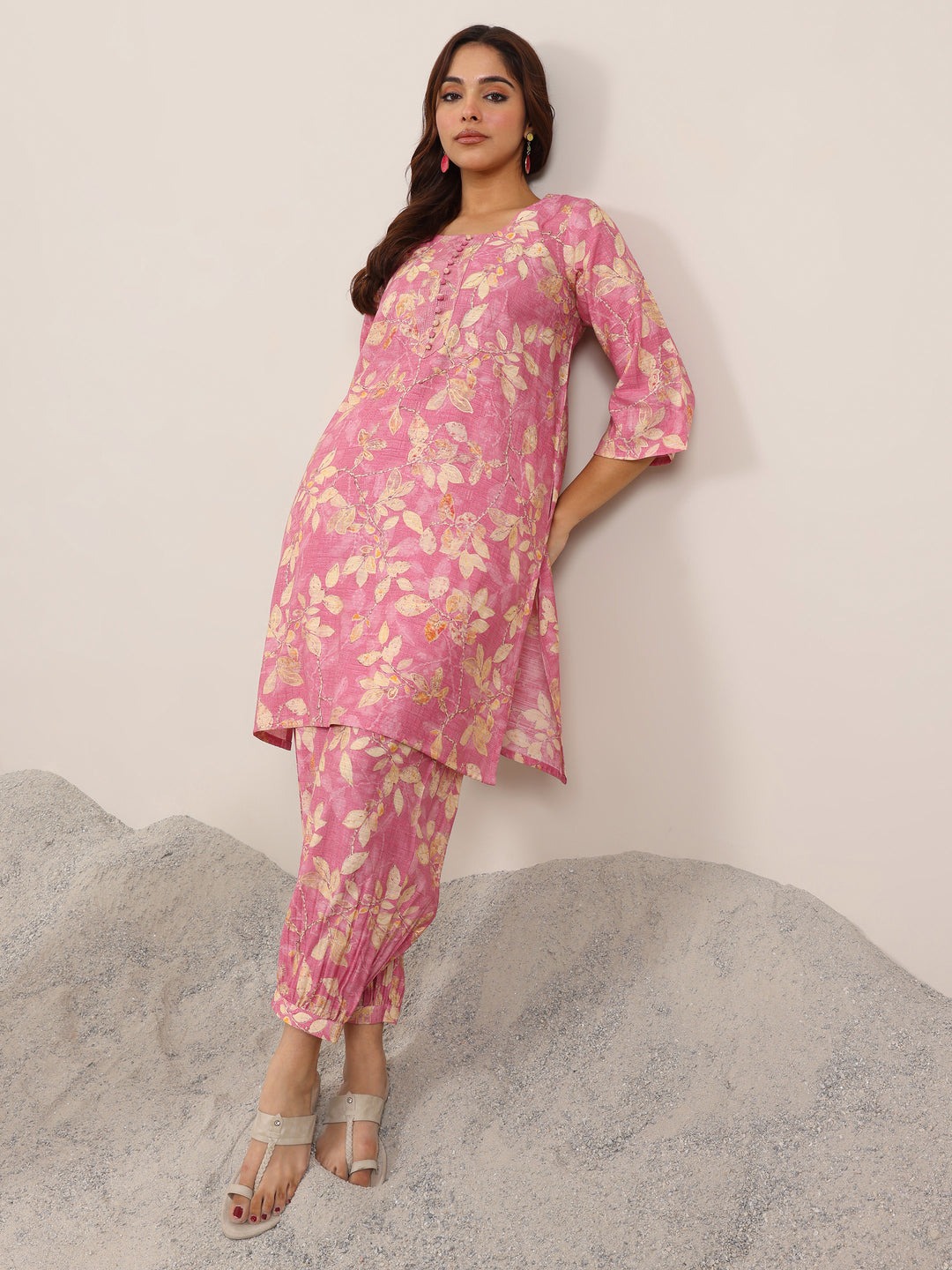 Pink Printed Silk Blend Co-Ord Sets