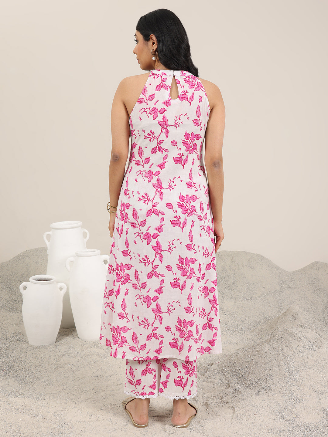 Off White Printed Pure Cotton A-Line Kurta Set