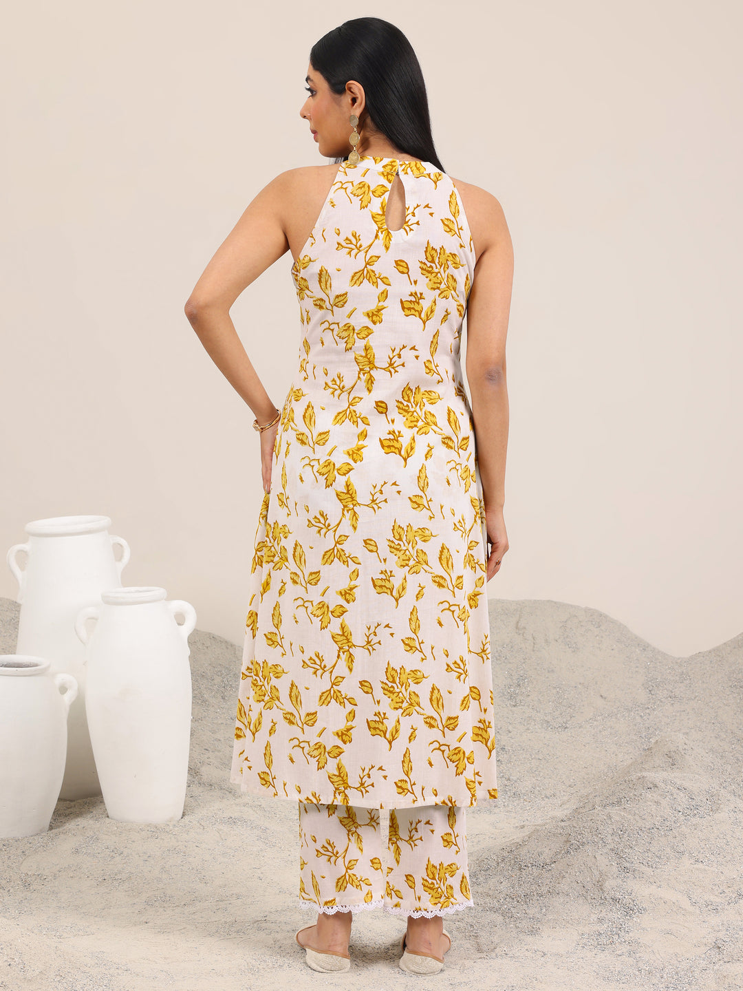 Off White Printed Pure Cotton A-Line Kurta Set