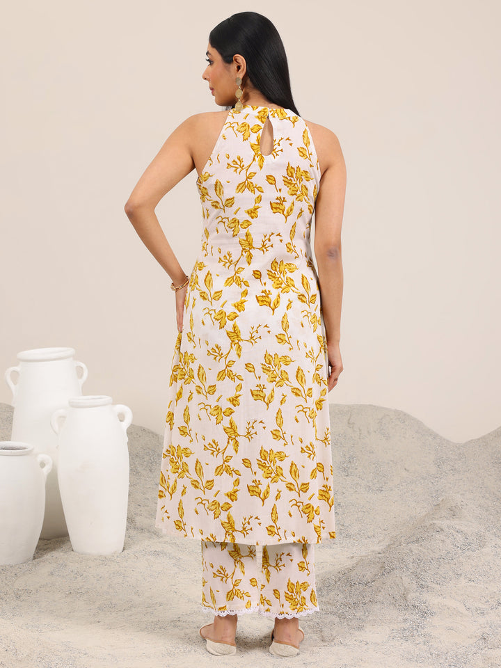 Off White Printed Pure Cotton A-Line Kurta Set