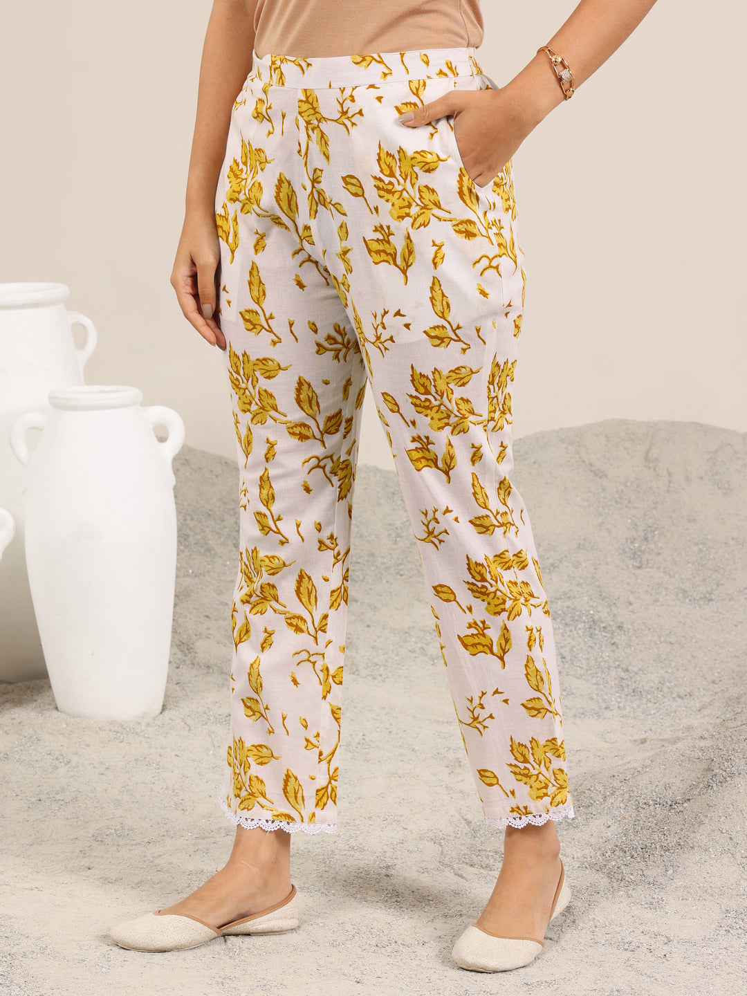 Off White Printed Pure Cotton A-Line Kurta Set