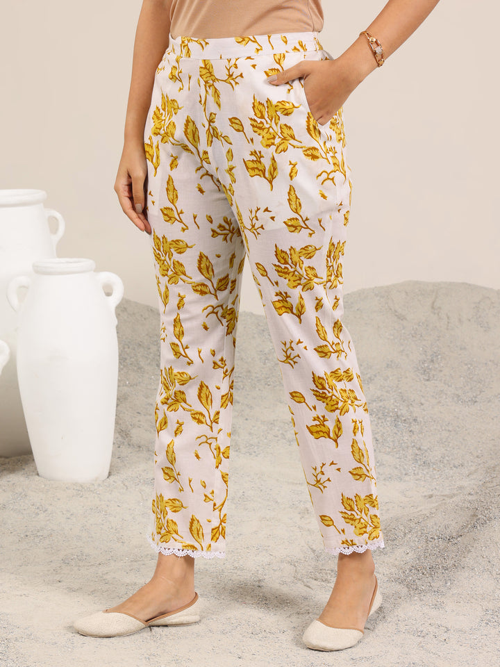 Off White Printed Pure Cotton A-Line Kurta Set