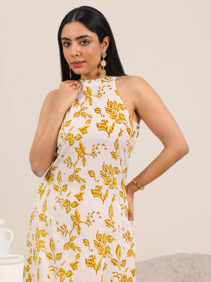 Off White Printed Pure Cotton A-Line Kurta Set