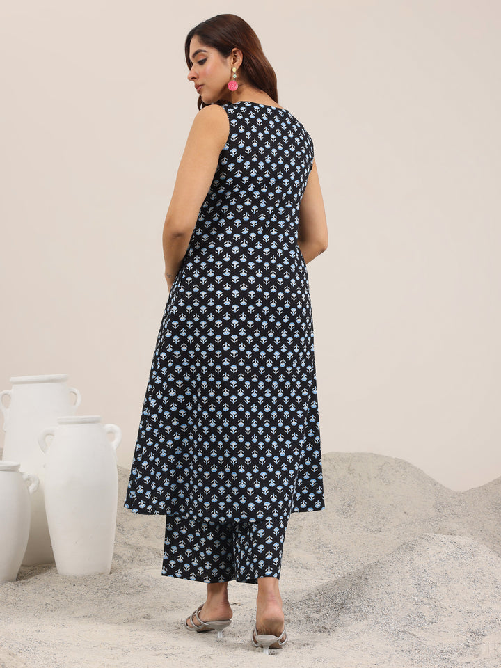 Blue Printed Pure Cotton A-Line Kurta Set
