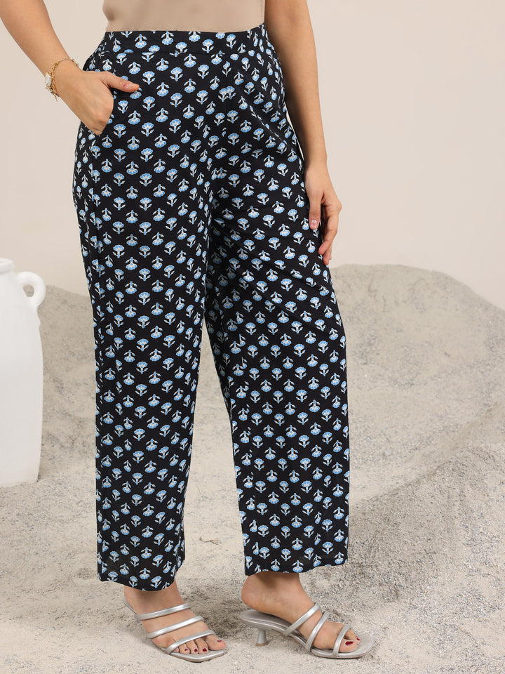 Blue Printed Pure Cotton A-Line Kurta Set