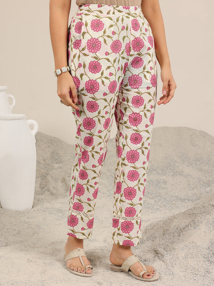 Off White Printed Pure Cotton Straight Kurta Set