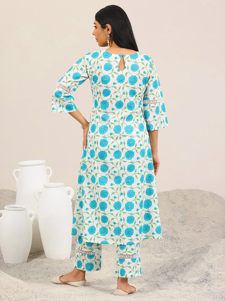 Off White Printed Pure Cotton Straight Kurta Set