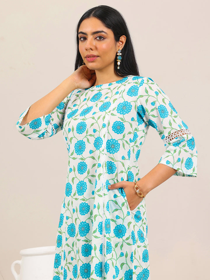 Off White Printed Pure Cotton Straight Kurta Set