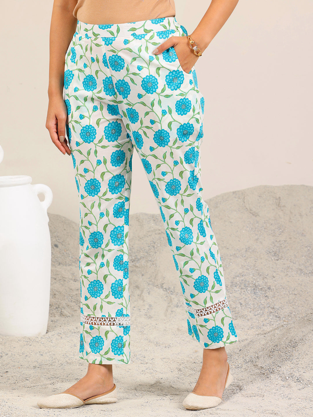 Off White Printed Pure Cotton Straight Kurta Set