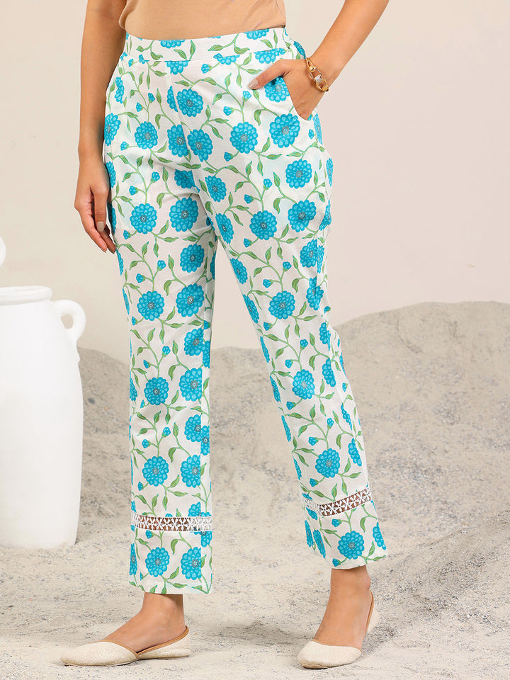 Off White Printed Pure Cotton Straight Kurta Set