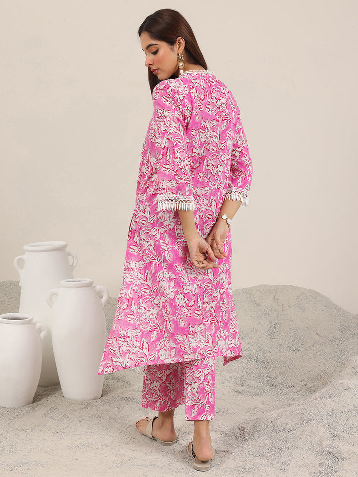 Pink Printed Pure Cotton Straight Kurta Set