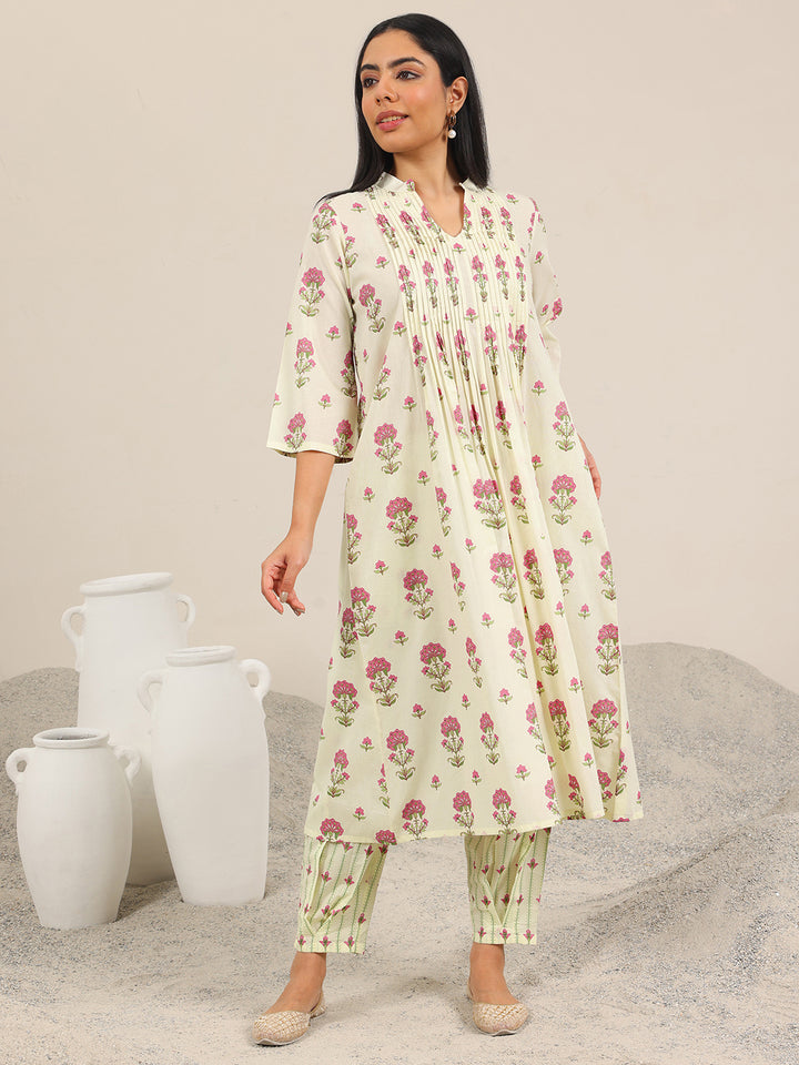 Off White Printed Pure Cotton Straight Kurta Set