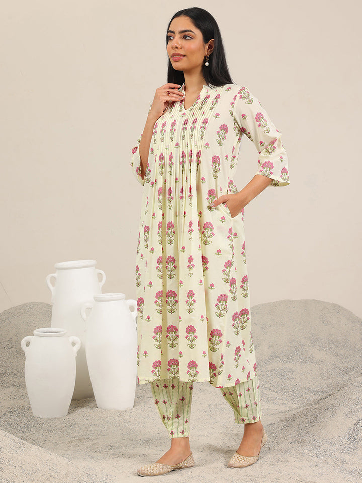 Off White Printed Pure Cotton Straight Kurta Set