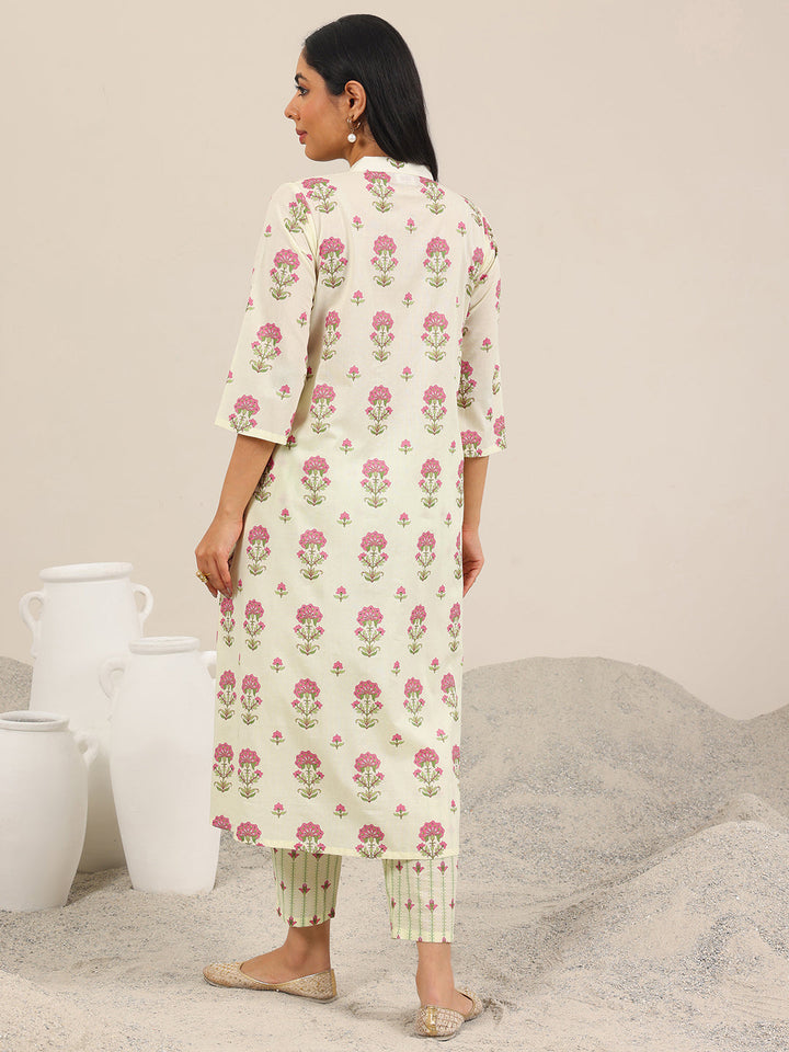 Off White Printed Pure Cotton Straight Kurta Set