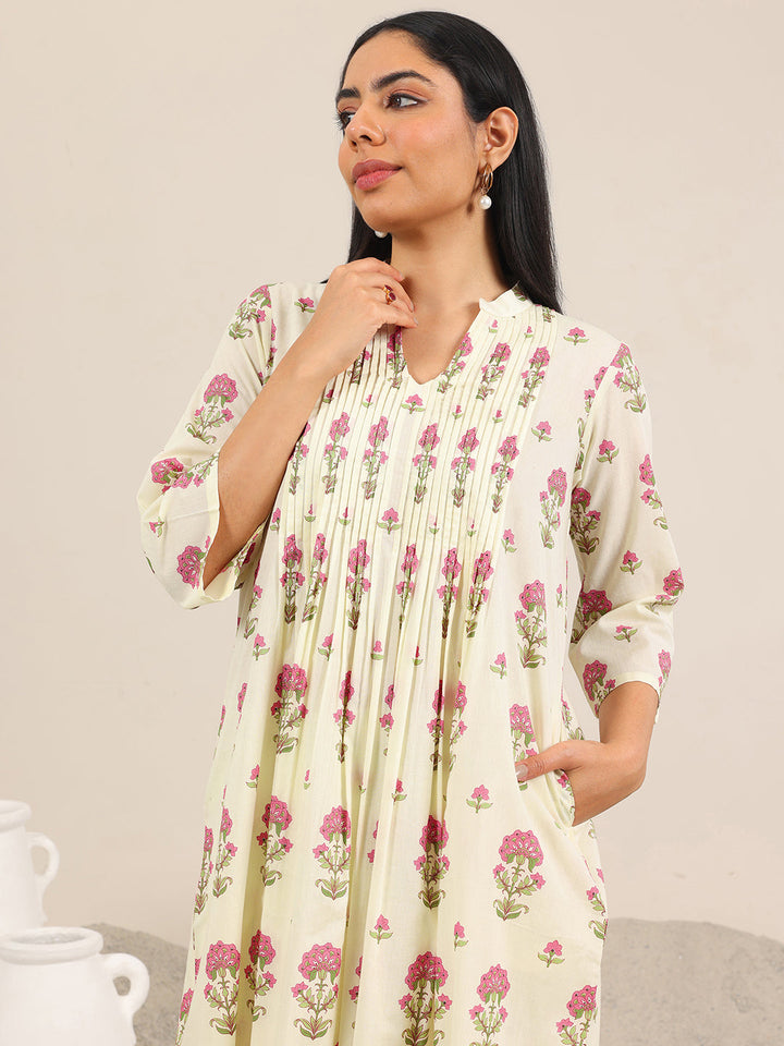 Off White Printed Pure Cotton Straight Kurta Set