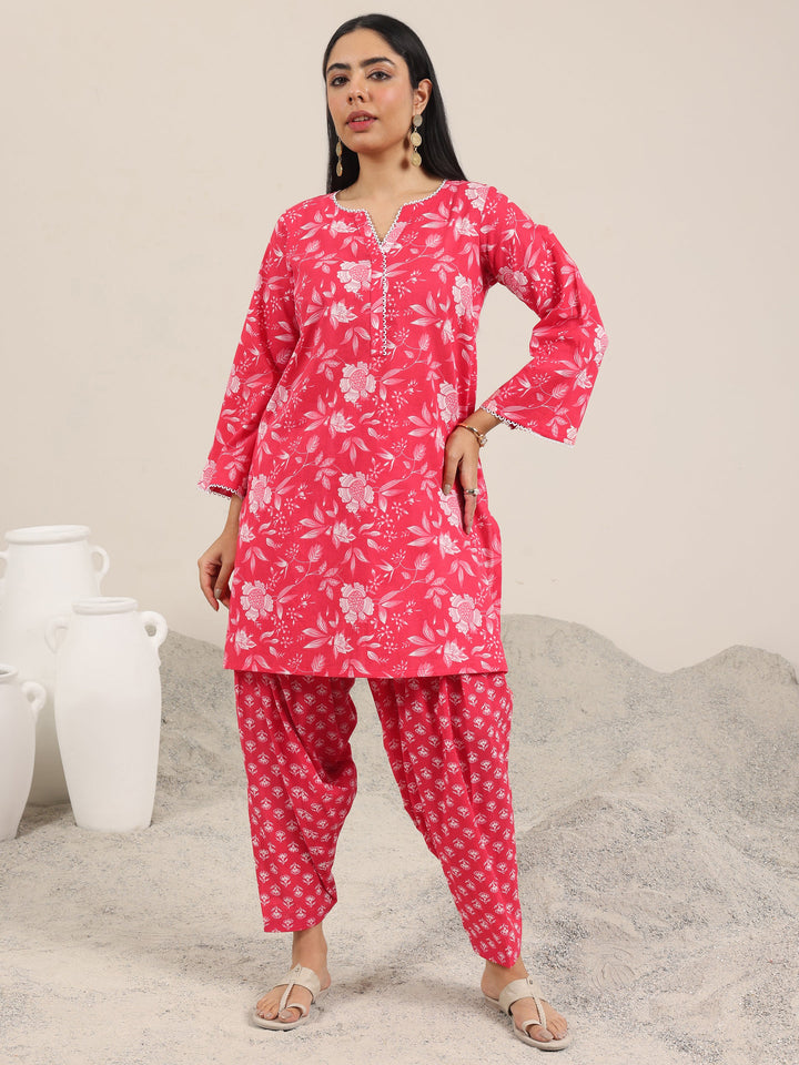 Pink Printed Pure Cotton Straight Kurta Set