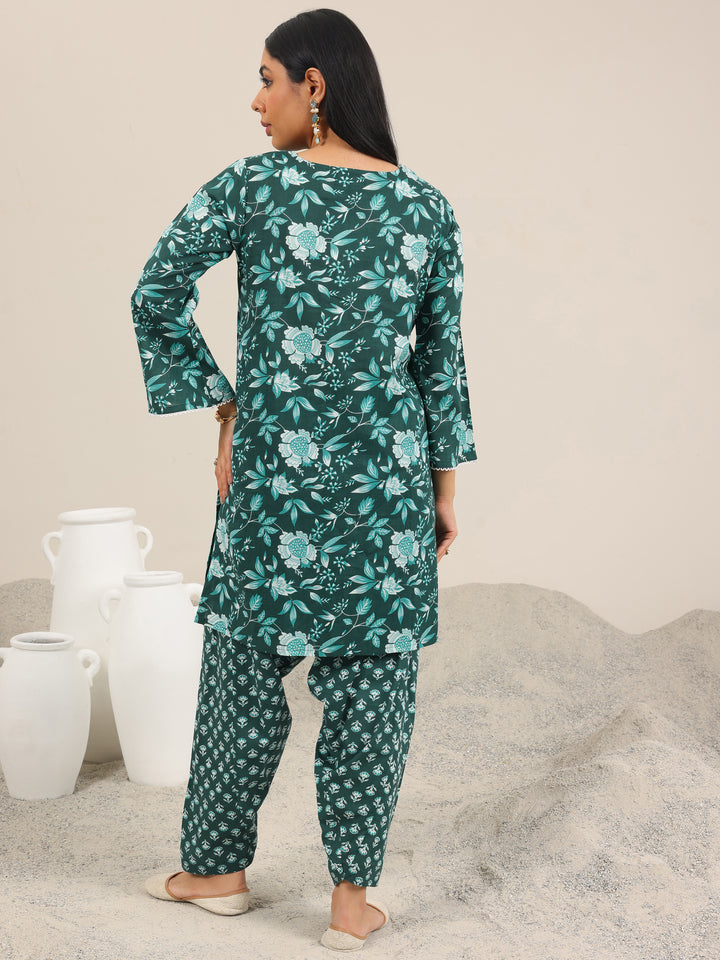 Green Printed Pure Cotton Straight Kurta Set