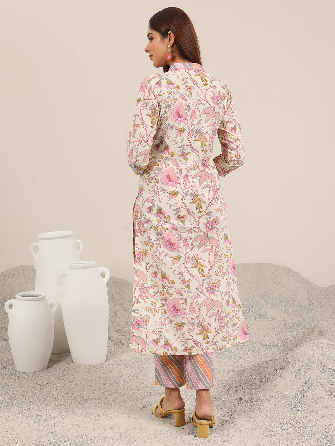 Off White Printed Pure Cotton Straight Kurta Set