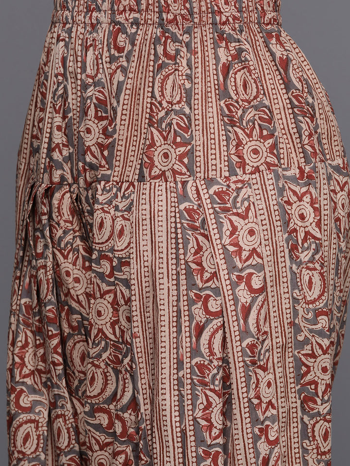 Rust Printed Pure Cotton Straight Suit Set With Dupatta