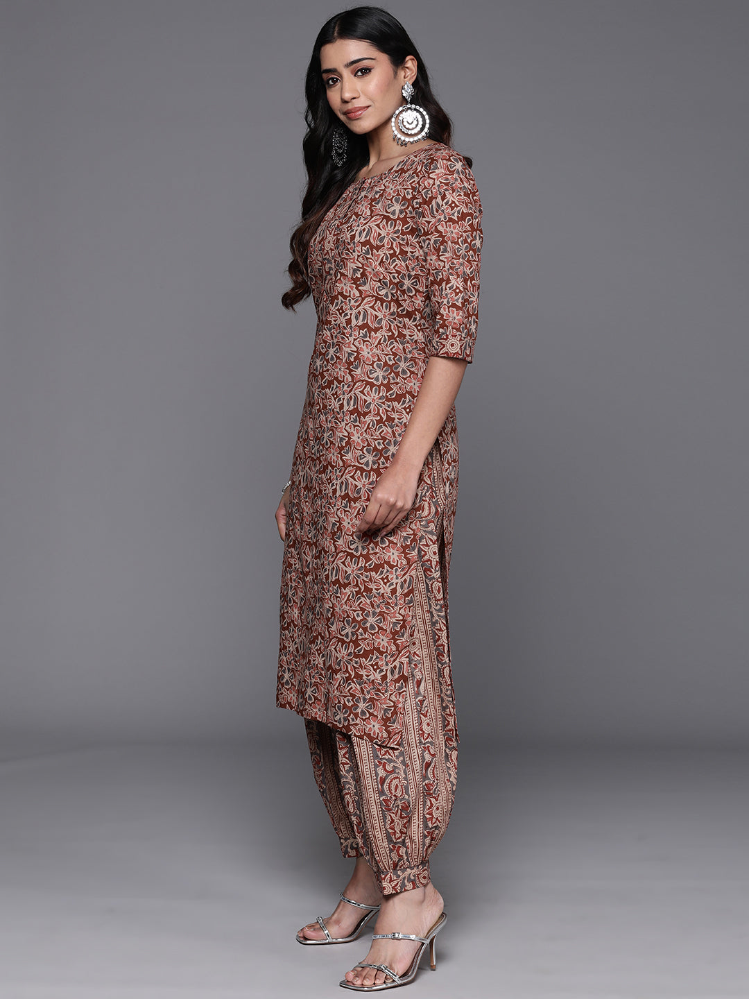 Rust Printed Pure Cotton Straight Suit Set With Dupatta