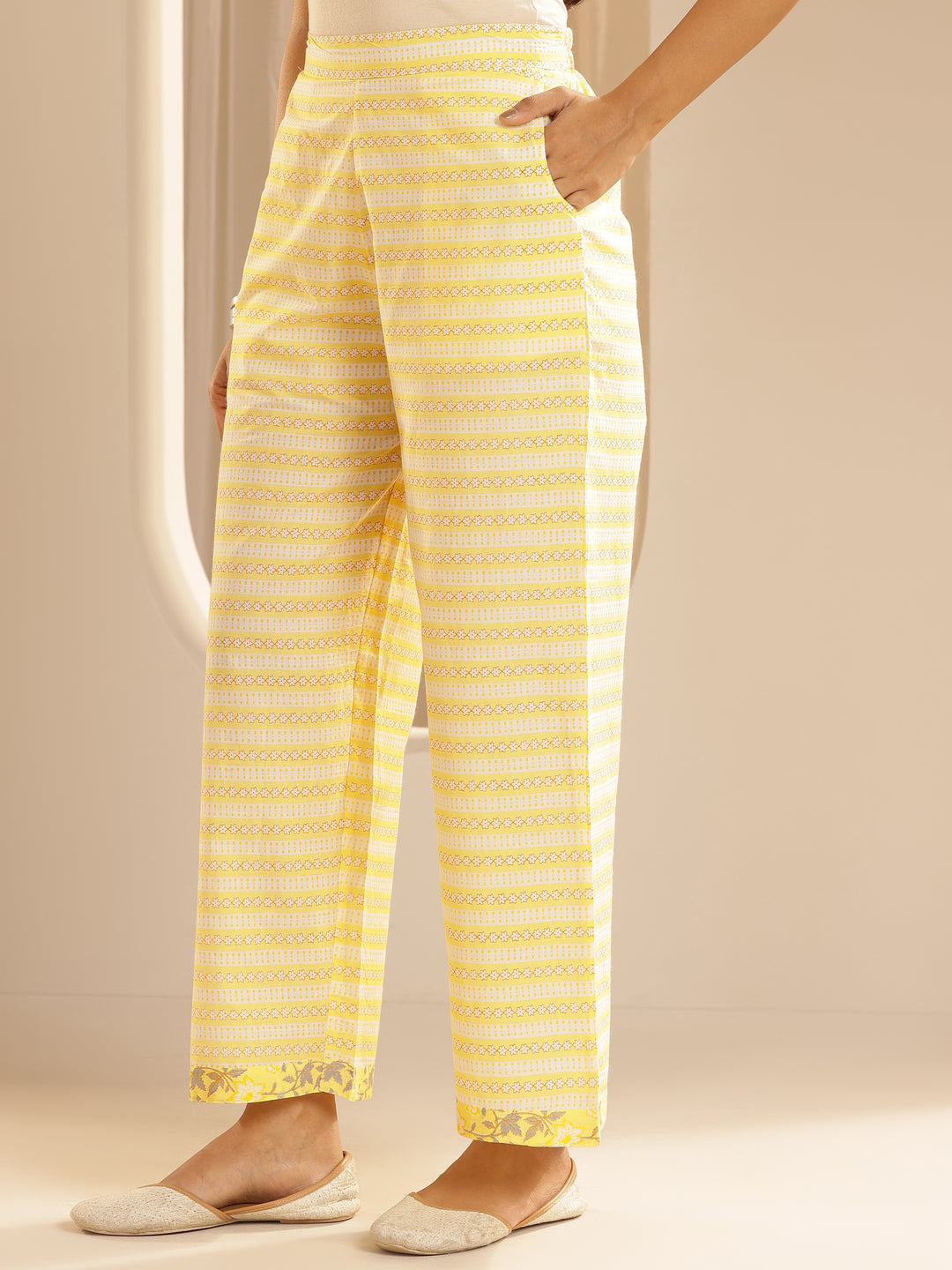 Yellow Printed Cotton Straight Suit With Dupatta