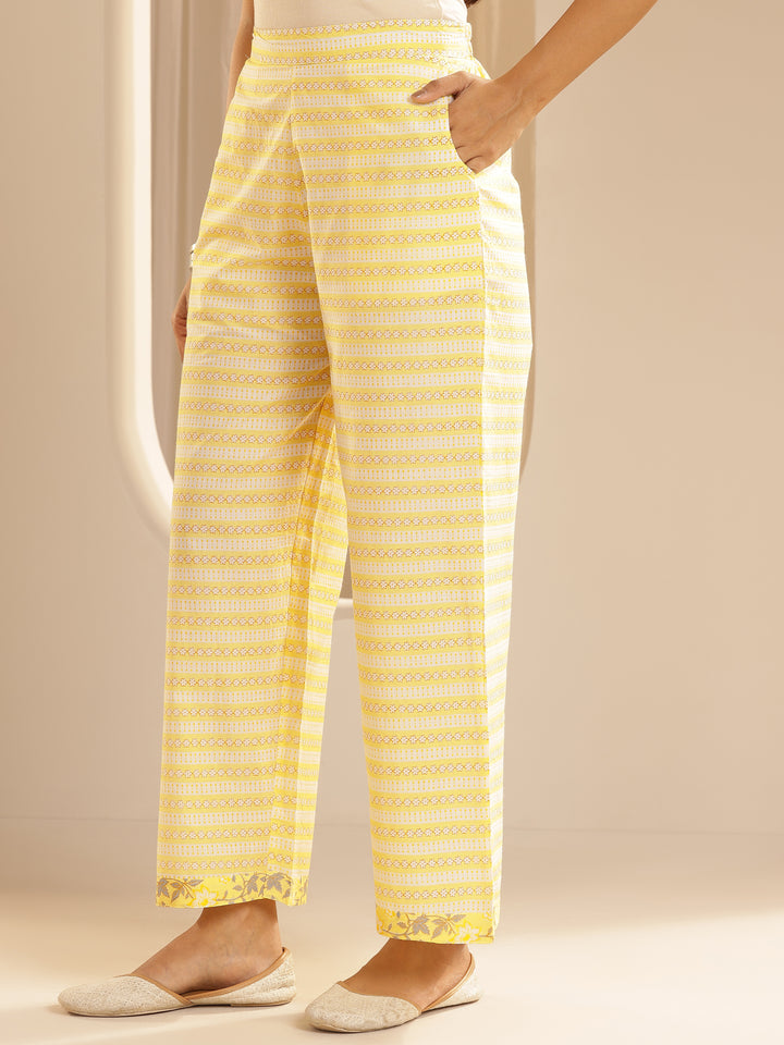 Yellow Printed Cotton Straight Suit With Dupatta