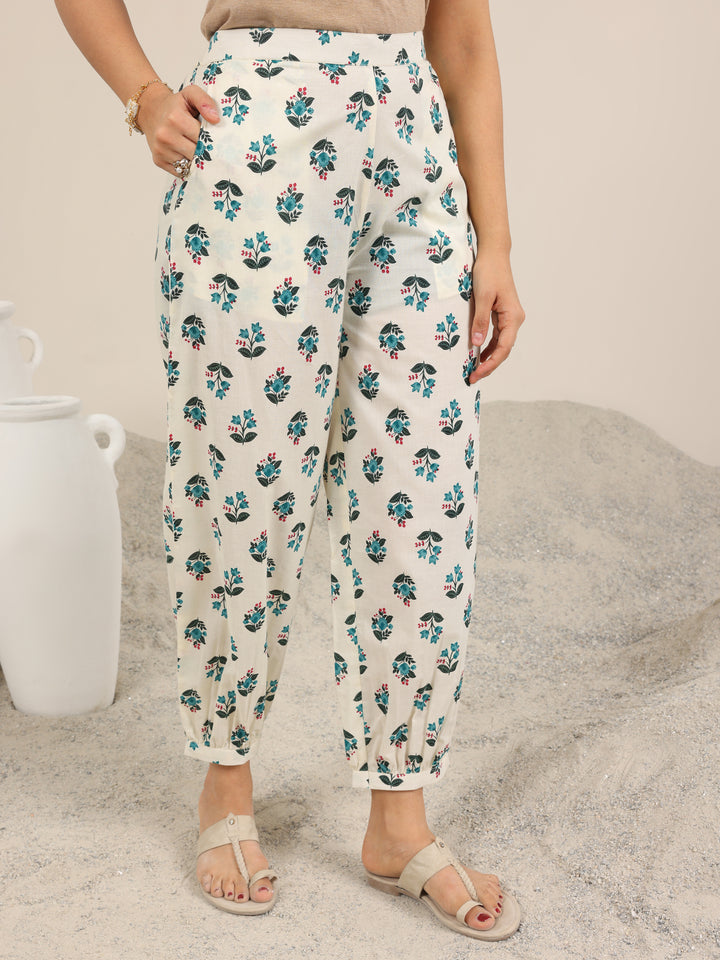 Off White Printed Cotton Straight Kurta Set