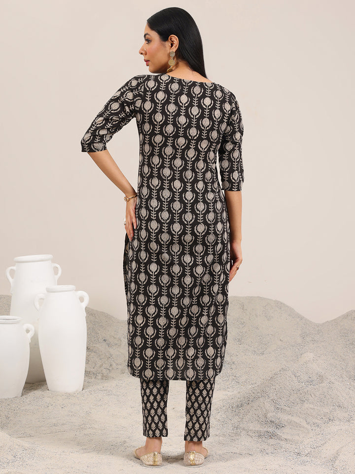 Black Printed Cotton Straight Kurta Set