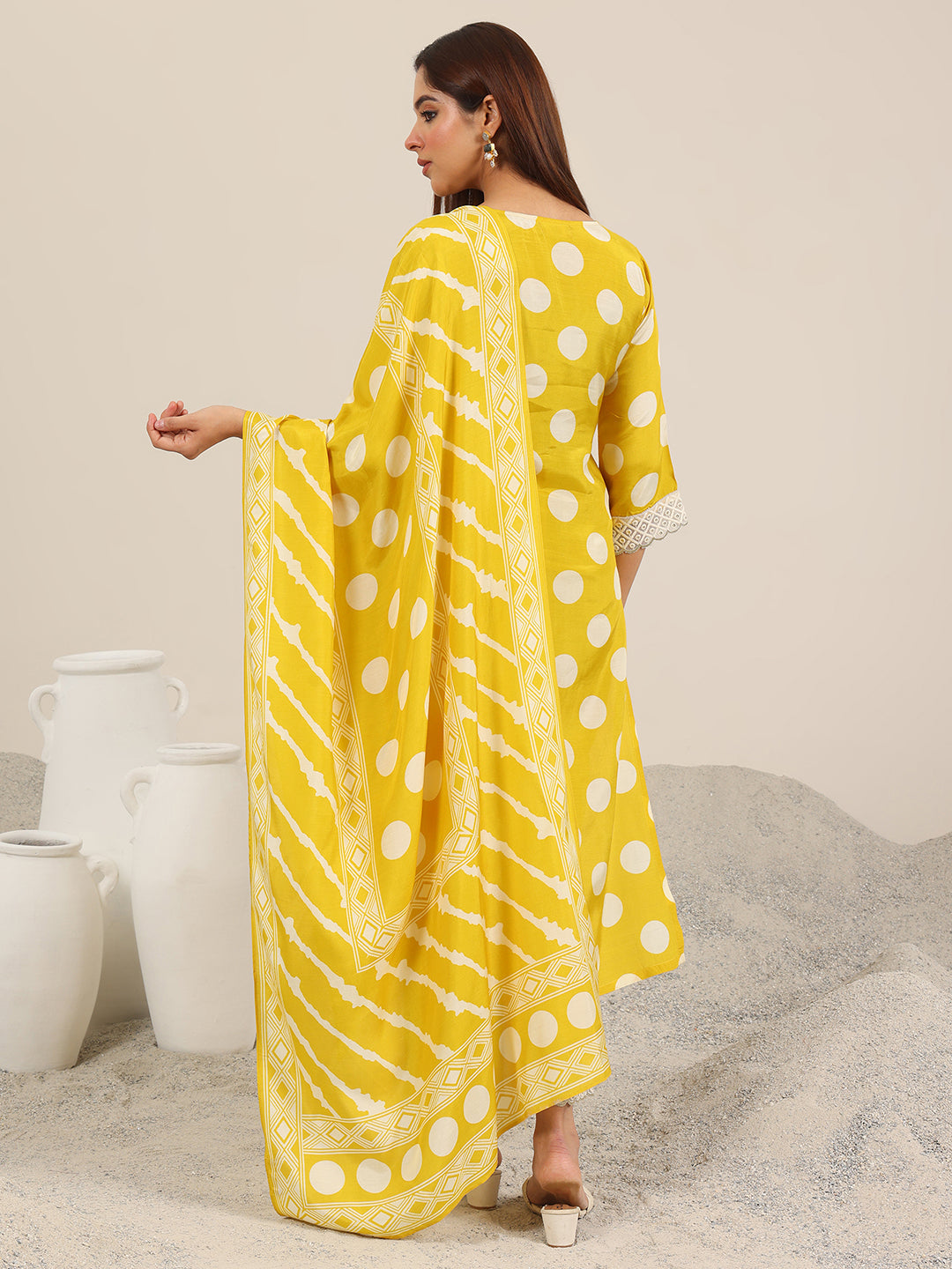 Yellow Printed Silk Blend Straight Suit Set WIth Dupatta