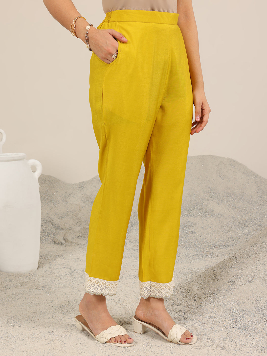 Yellow Printed Silk Blend Straight Suit Set WIth Dupatta