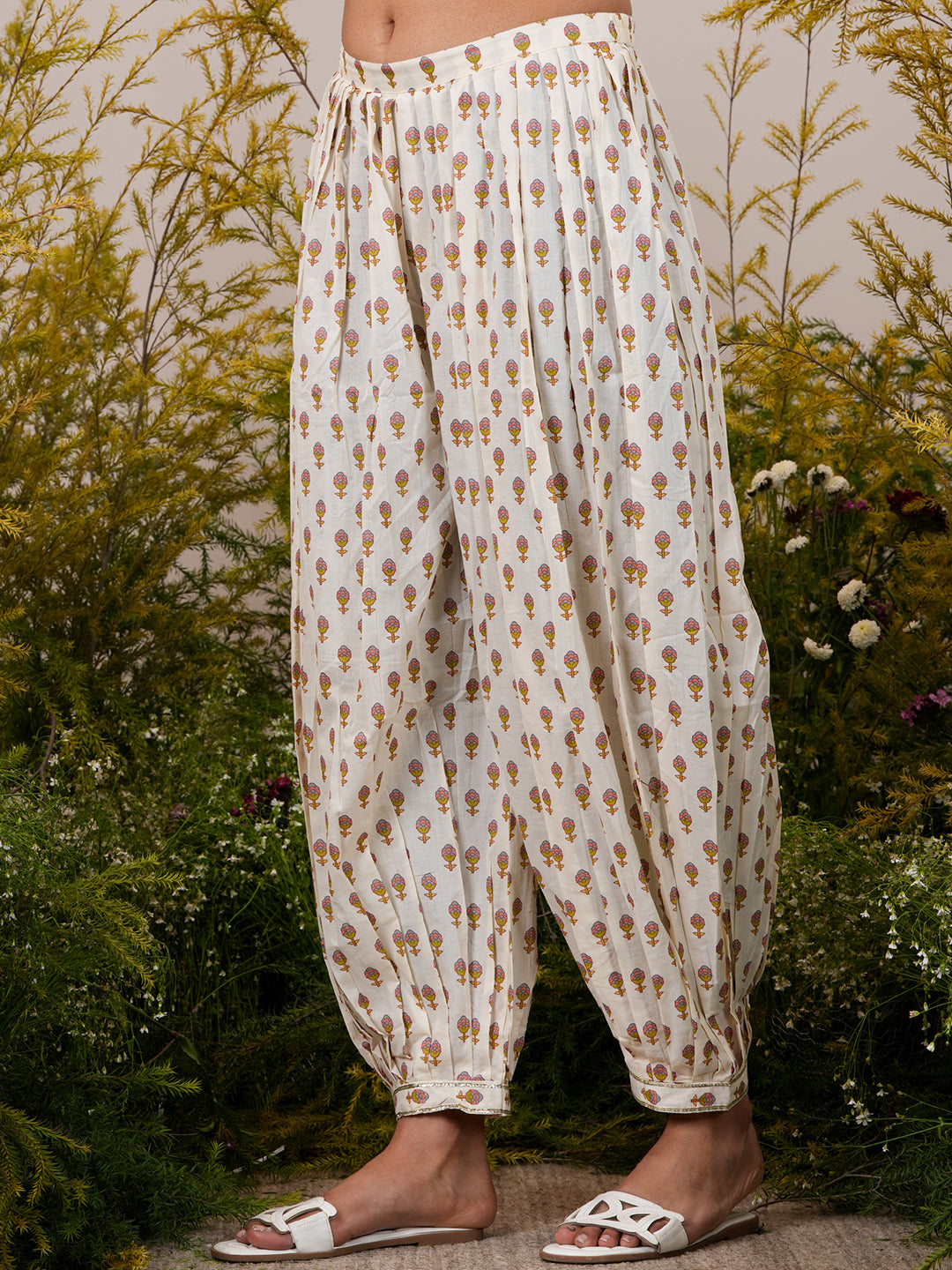 Off White Printed Cotton Straight Suit With Dupatta