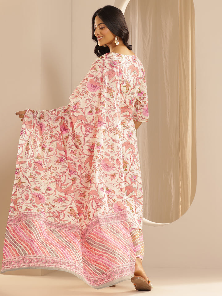 Pink Printed Cotton Straight Suit With Dupatta