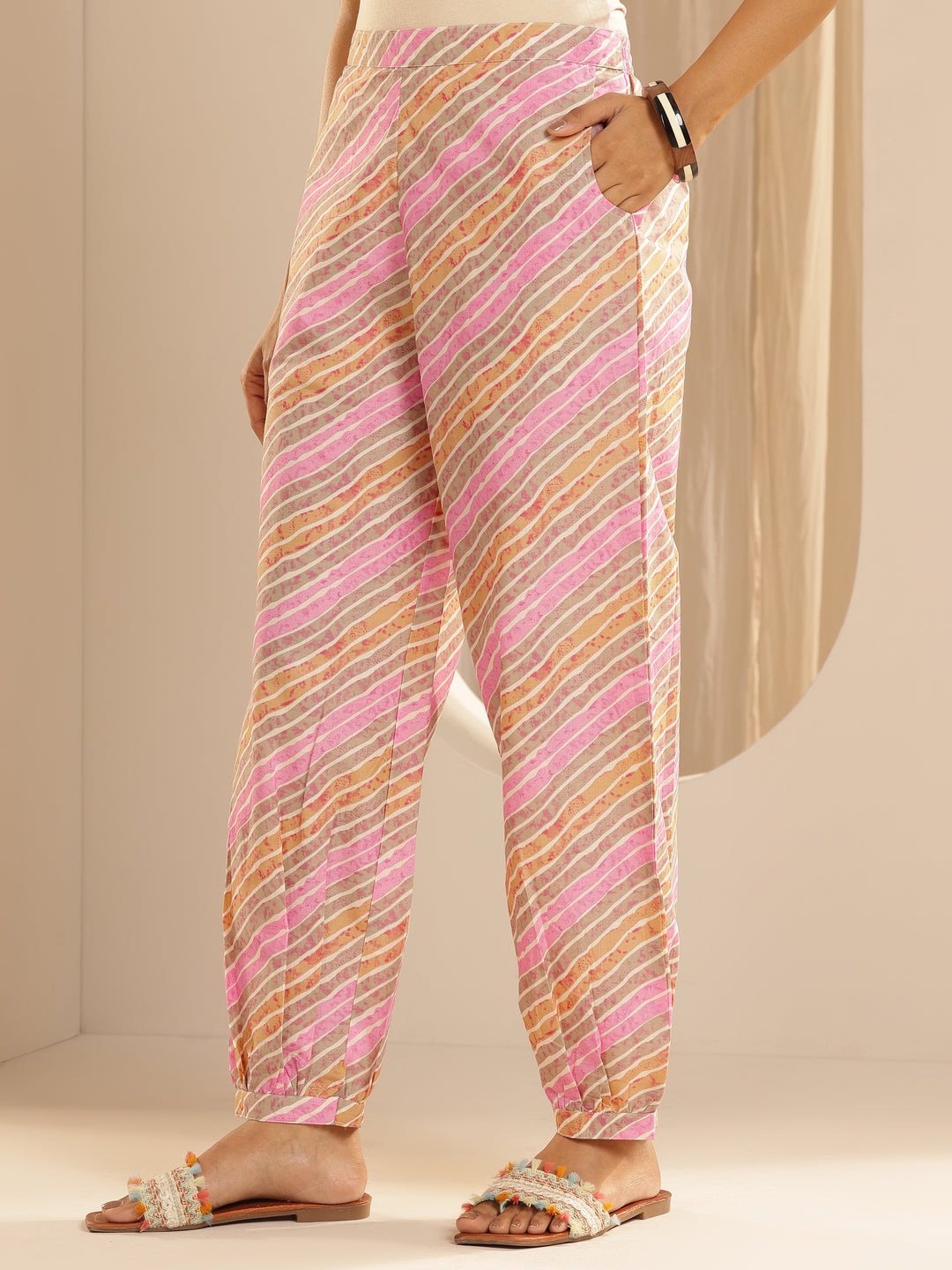Pink Printed Cotton Straight Suit With Dupatta