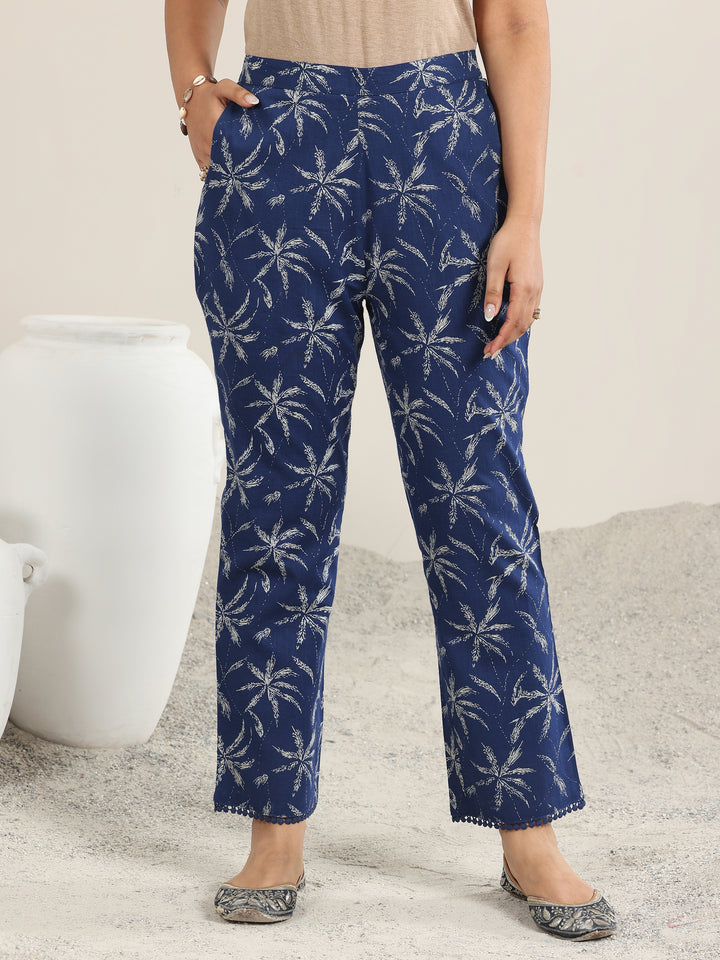 Blue Printed Cotton Straight Kurta Set