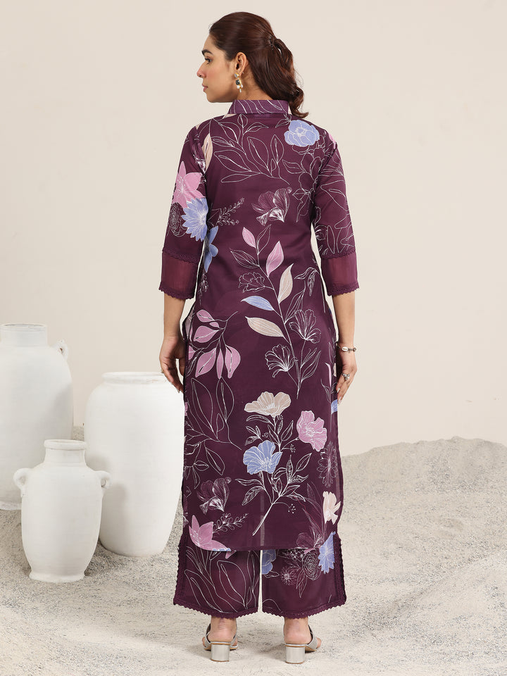 Wine Printed Rayon Straight Kurta Set